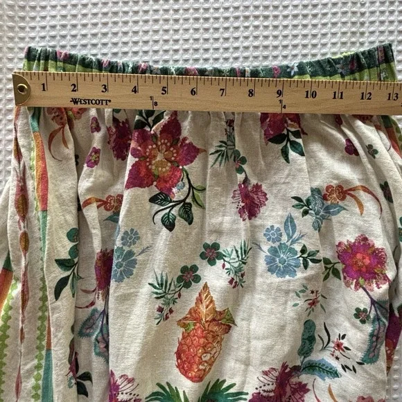 Rachel Zoe Linen Blend Maxi Skirt SM Tropical Parrot Print Resort Boho Hippie - Picture 12 of 13